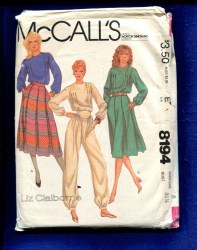 8194 MCCALLS 1982 LIZ CLAIBORNE PULLOVER LS BLOUSE, SKIRT, HAREM PANTS PATTERN 8 or 12  or 14 Choice
